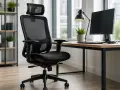 Ergonomiczne krzesło biurowe z siatki, idealne do pracy przy biurku, gdzie liczy się komfort i swoboda, czyli **odpowiadanie z wolnej stopy**.