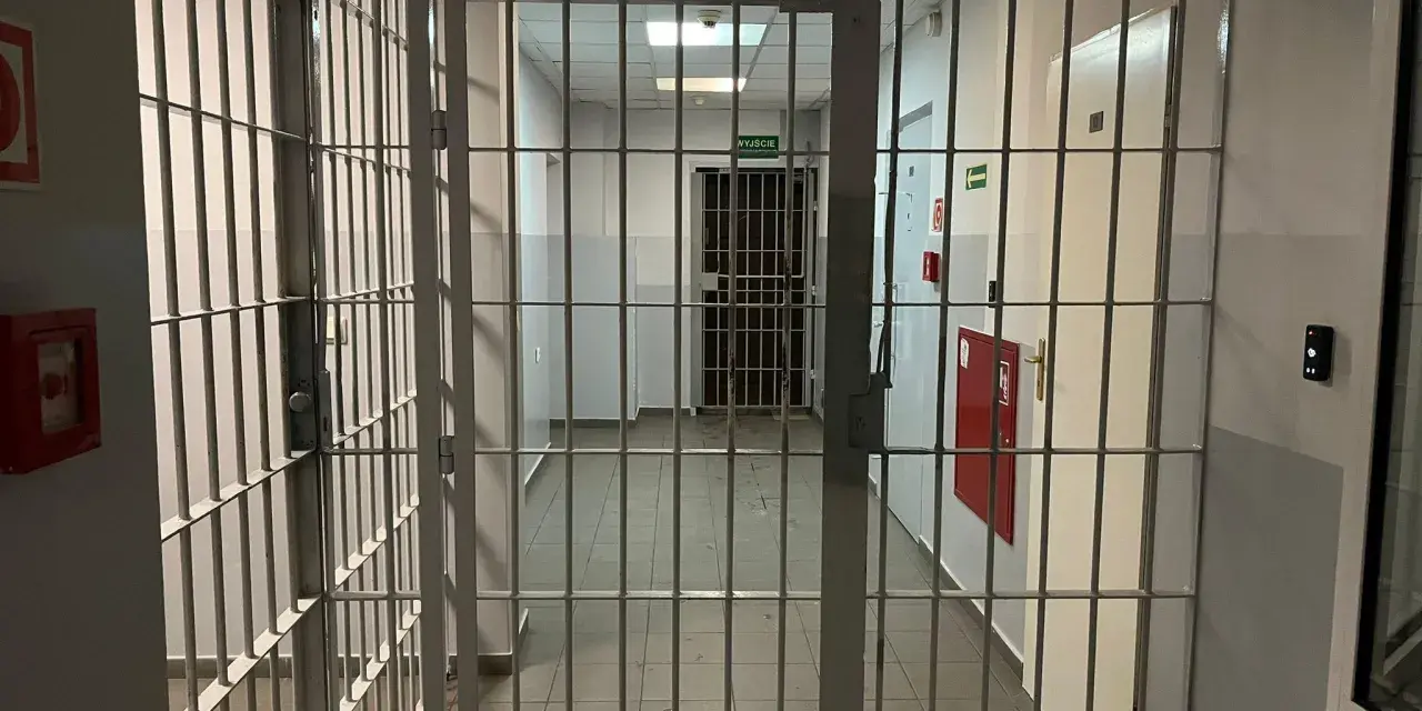 Korytarz więzienny z kratami, gdzie każdy krok może prowadzić do spotkania z niebezpiecznym więźniem.