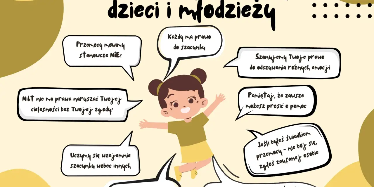 Grafika o ochronie dzieci i młodzieży. Podkreśla prawo do prywatności, szacunku i odmowy. Nikt nie ma prawa naruszać cielesności bez zgody, a nagrywanie bez pozwolenia to naruszanie prywatności.