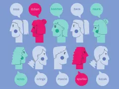 Różne głowy mówią slangiem: "essa", "dzban", "boomer", "baza", "naura", "sztos", "cringe", "masno", "spanko", "kozak". Każdy jest inaczej donosicielem swoich myśli.