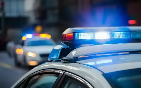 Błyskające niebieskie światła policyjne na dachu radiowozu. Czy dozór policyjny wlicza się do wyroku?