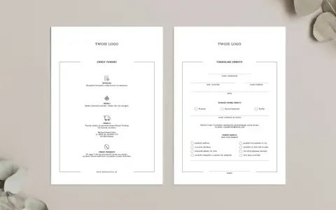 Formularz zwrotu towaru, który zawiera instrukcje dotyczące pakowania i wysyłki, a także dane do zwrotu pieniędzy. To talon na paczkę odzieżową.