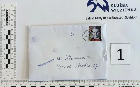 Koperta z adresem Zakładu Karnego Nr 2 w Strzelcach Opolskich. Czas dostarczenia listu zależy od priorytetu.