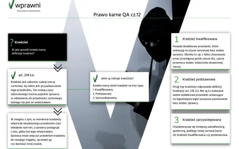 Kradzież, definicja z art. 278a par. 1 kk: zabór cudzej rzeczy ruchomej w celu przywłaszczenia. Omówienie rodzajów kradzieży.