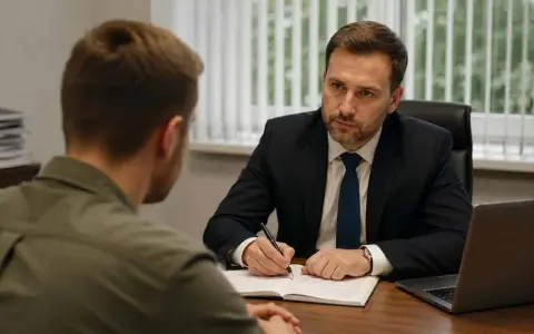 Prawnik sporządza wniosek o uchylenie dozoru wzór. Klient słucha uważnie.