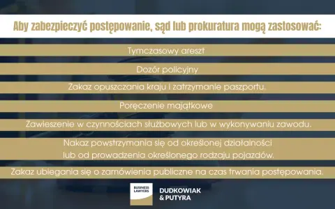Środek do zabezpieczenia postępowania: tymczasowy areszt, dozór policyjny, poręczenie majątkowe i inne środki.