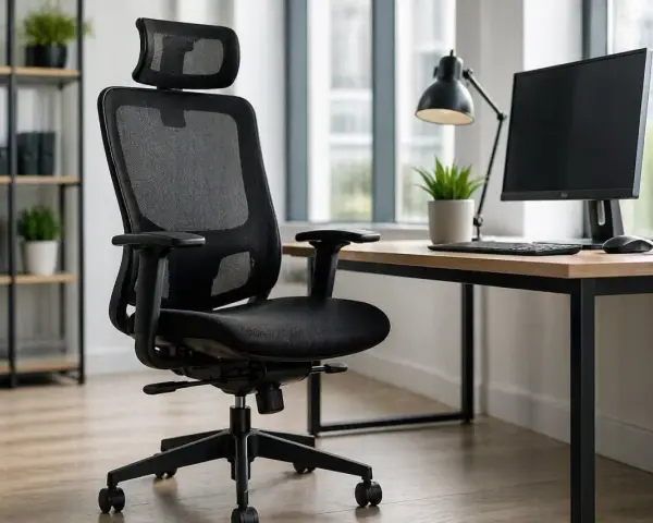 Ergonomiczne krzesło biurowe z siatki, idealne do pracy przy biurku, gdzie liczy się komfort i swoboda, czyli **odpowiadanie z wolnej stopy**.