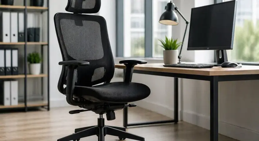 Ergonomiczne krzesło biurowe z siatki, idealne do pracy przy biurku, gdzie liczy się komfort i swoboda, czyli **odpowiadanie z wolnej stopy**.