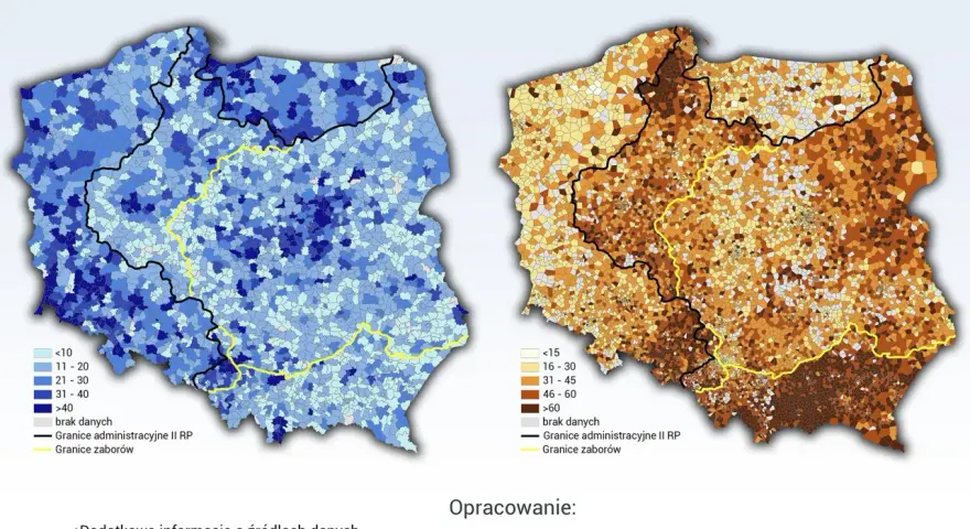 Mapy Polski pokazujące przestępczość i religijność. Analiza danych ujawnia zróżnicowanie tych wskaźników w regionach.