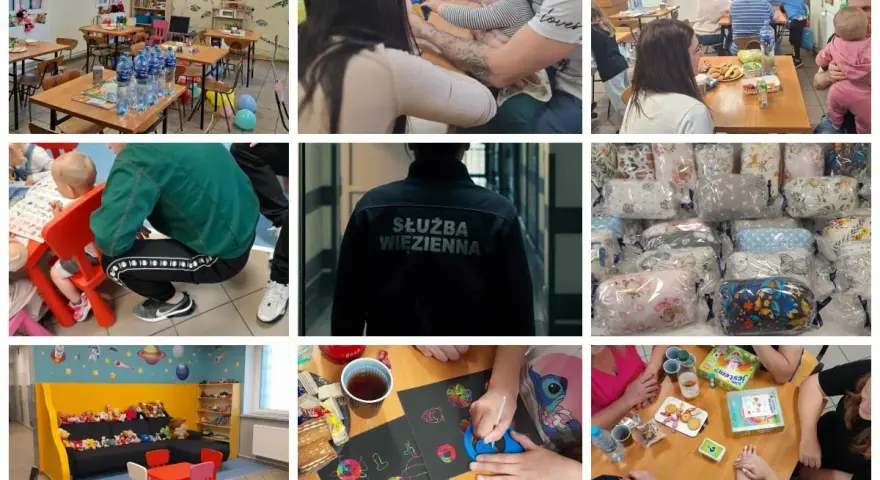 Pierwsze widzenie w zakładzie karnym: dzieci rysują, bawią się z rodzicami i otrzymują paczki.